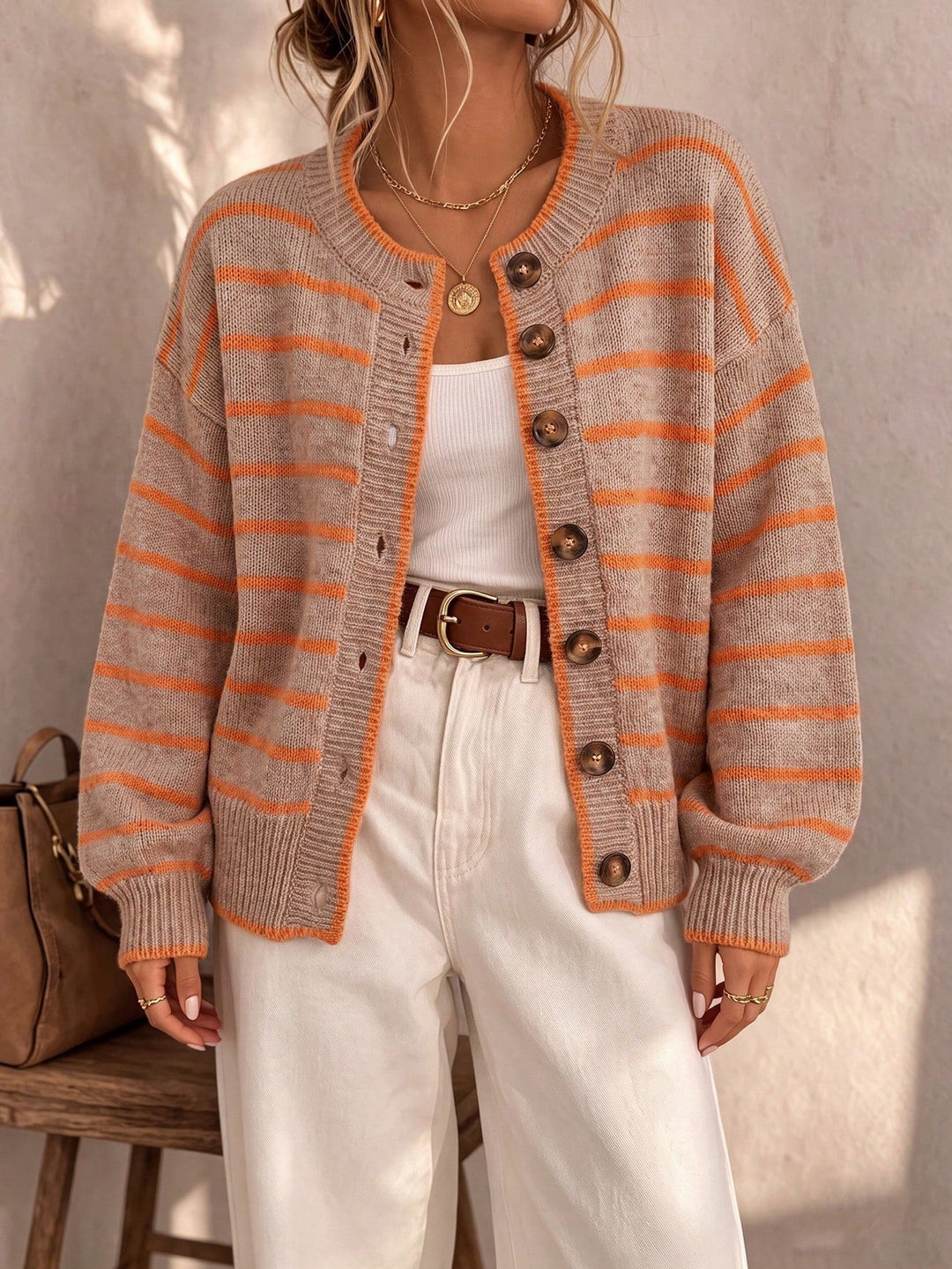 Delphine | Women's Cute Striped Knit Cardigan with Buttons