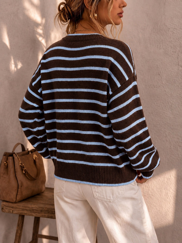 Delphine | Women's Cute Striped Knit Cardigan with Buttons