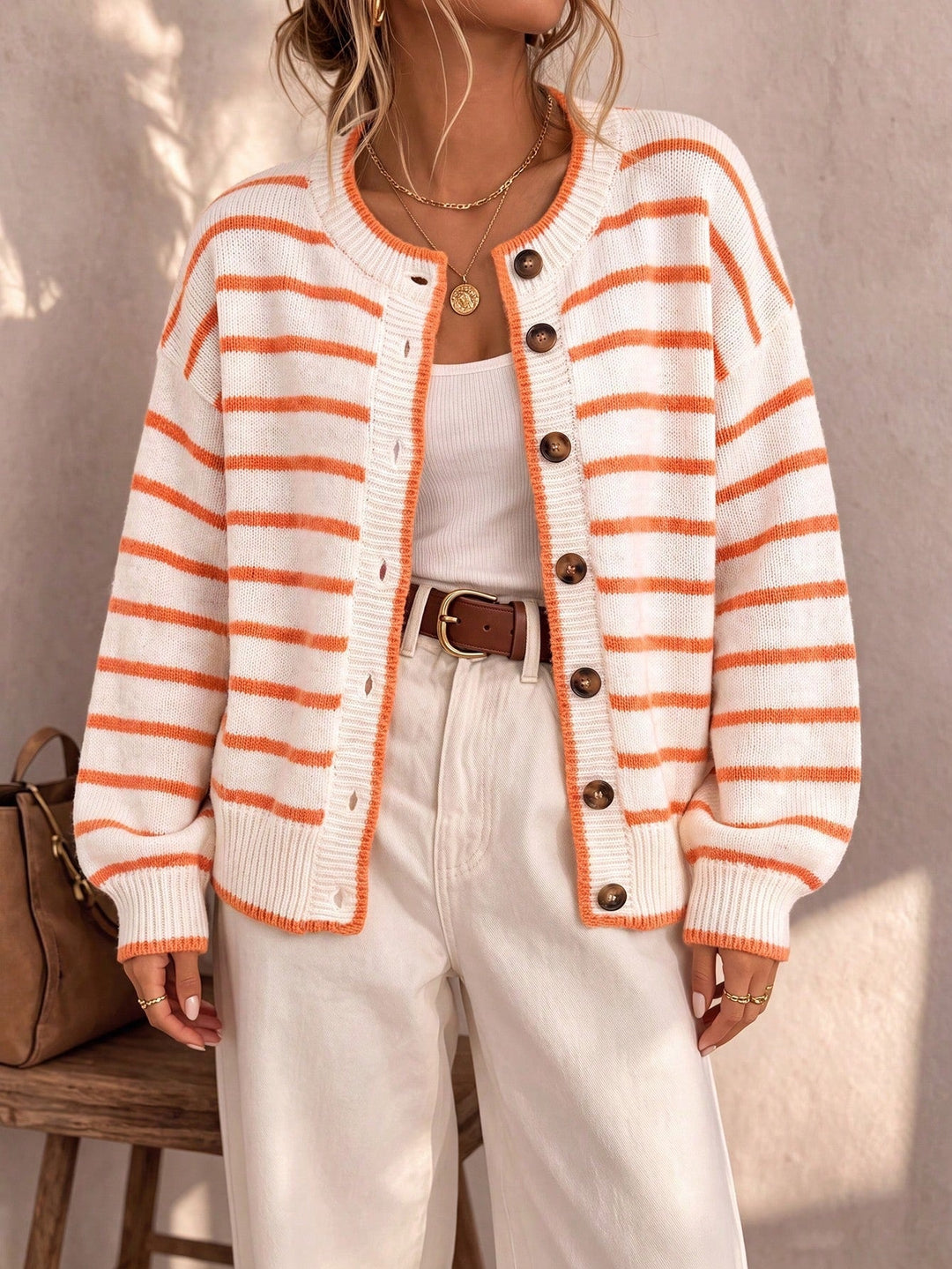 Delphine | Women's Cute Striped Knit Cardigan with Buttons