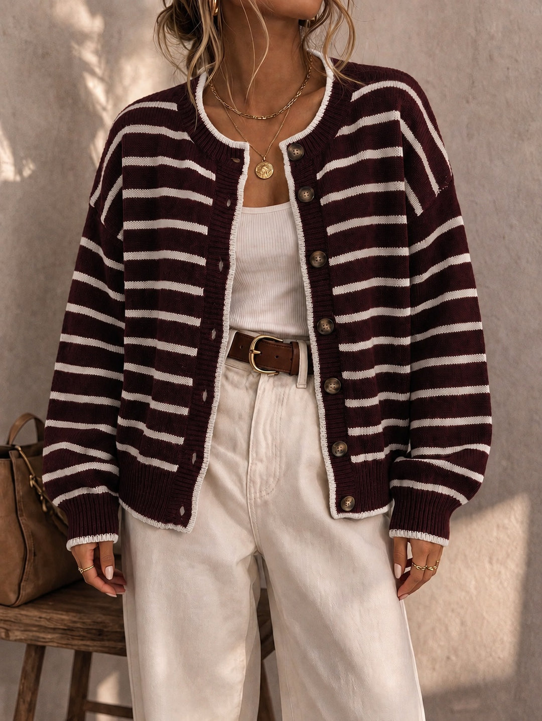 Delphine | Women's Cute Striped Knit Cardigan with Buttons