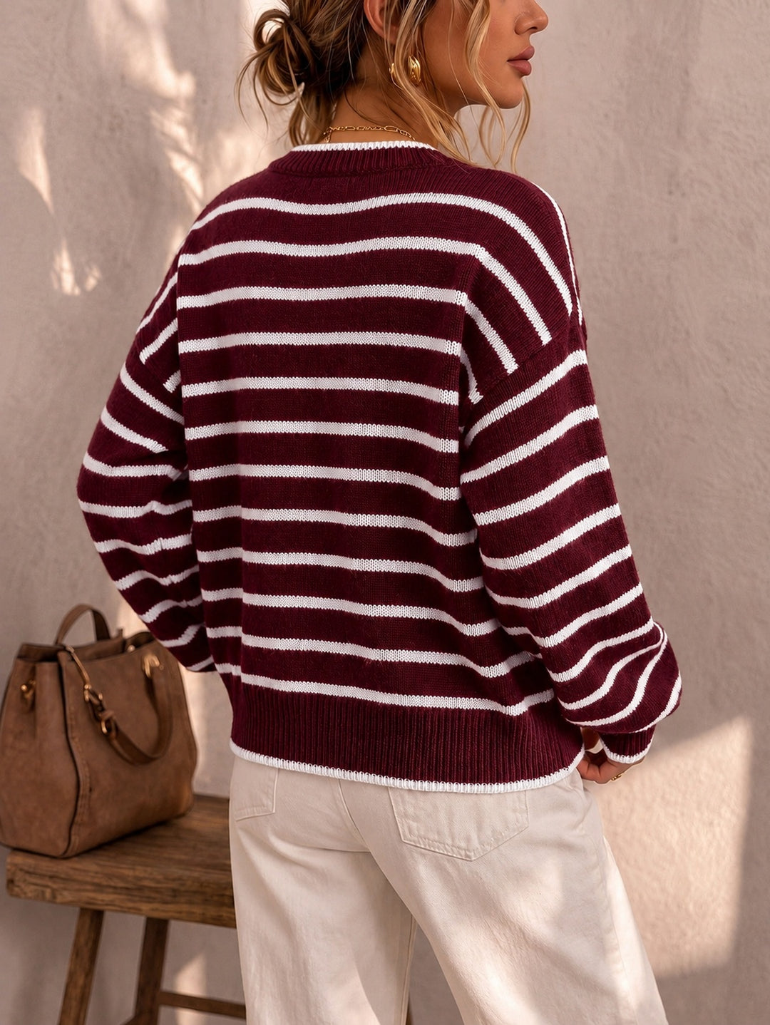 Delphine | Women's Cute Striped Knit Cardigan with Buttons