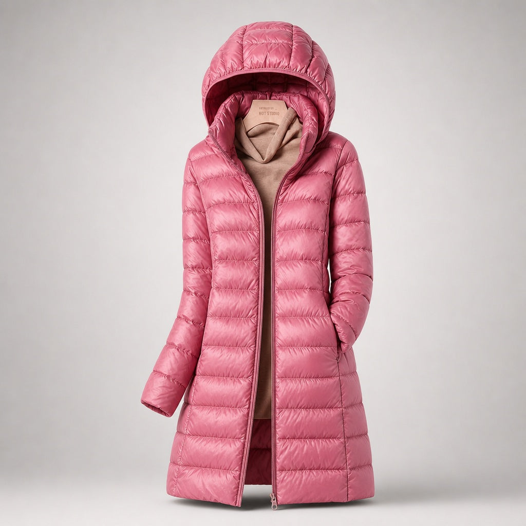 Delphine | Women's Long Down Puffer Coat with Hood