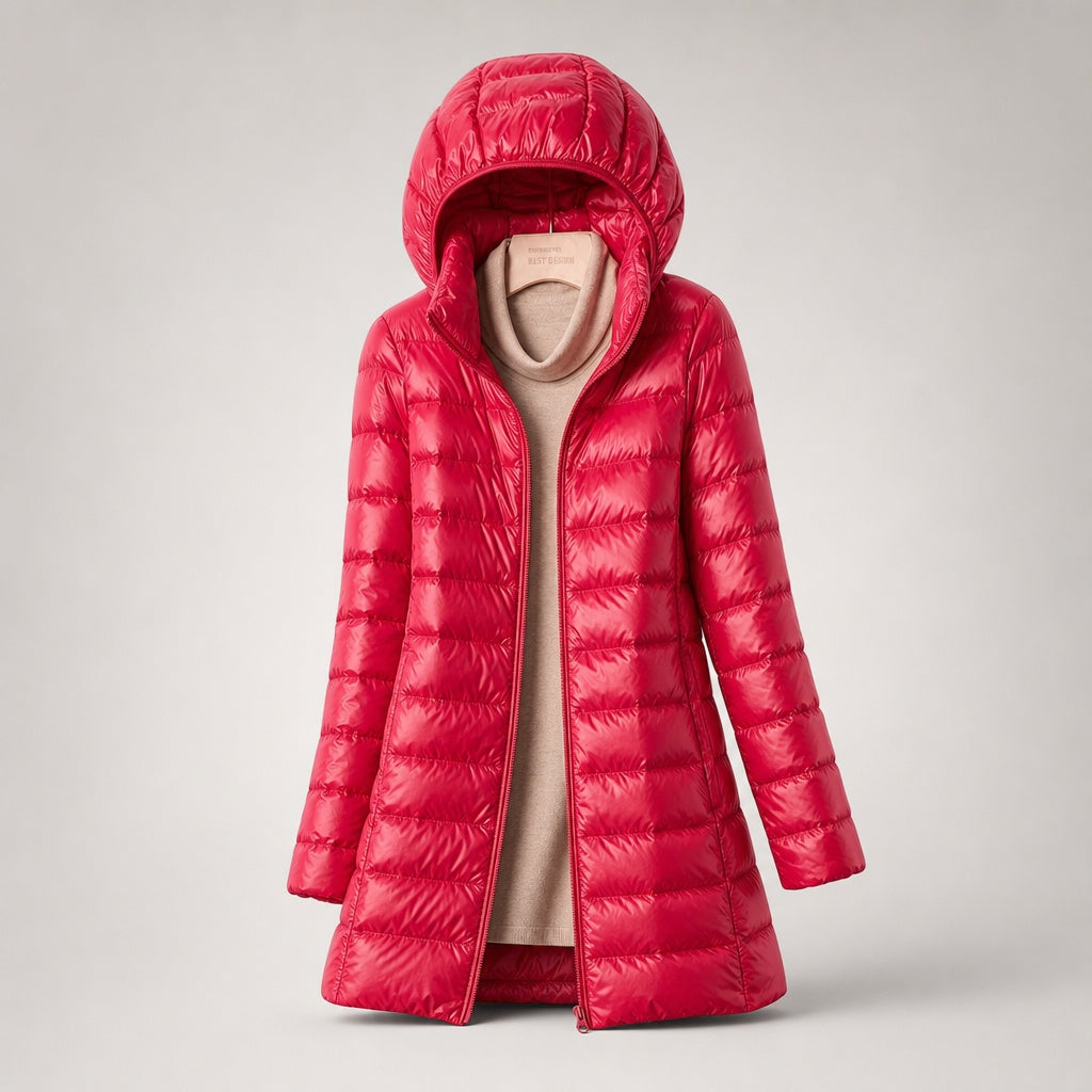 Delphine | Women's Long Down Puffer Coat with Hood