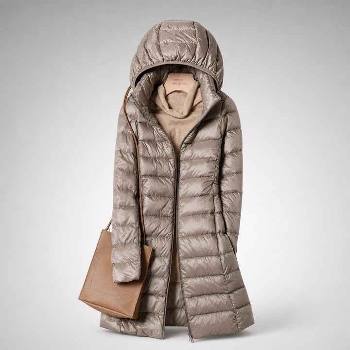 Delphine | Women's Long Down Puffer Coat with Hood