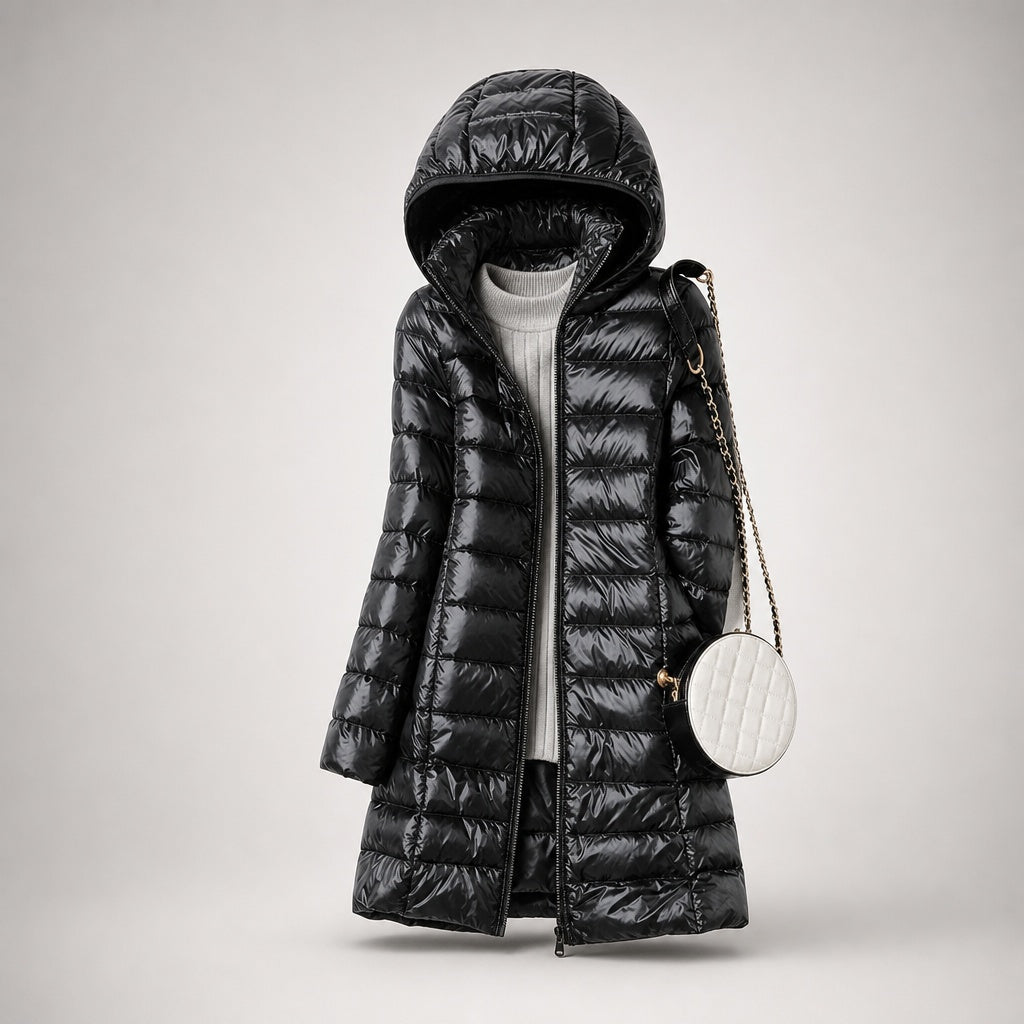 Delphine | Women's Long Down Puffer Coat with Hood