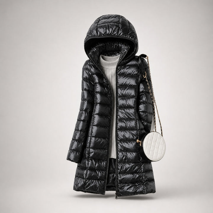 Delphine | Women's Long Down Puffer Coat with Hood
