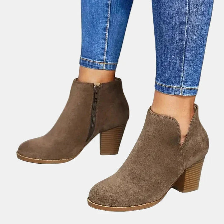 Delphine | Women's Suede Block Heel Ankle Boots with Side Zipper