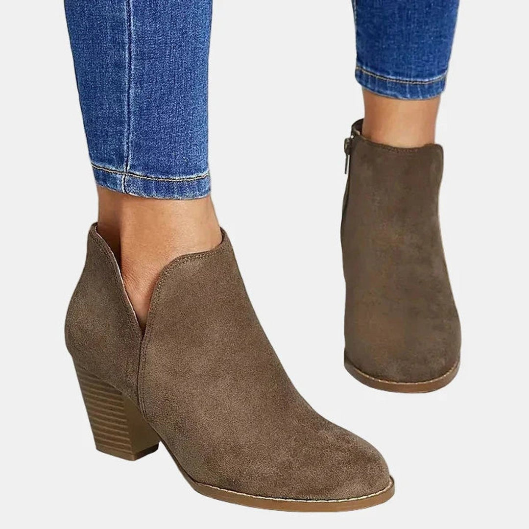 Delphine | Women's Suede Block Heel Ankle Boots with Side Zipper