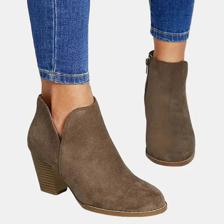 Delphine | Women's Suede Block Heel Ankle Boots with Side Zipper