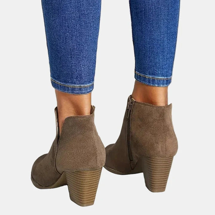 Delphine | Women's Suede Block Heel Ankle Boots with Side Zipper