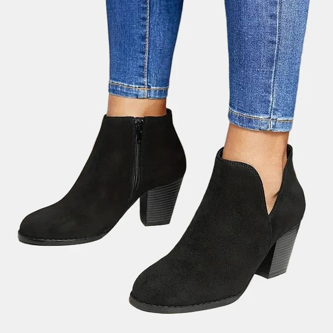 Delphine | Women's Suede Block Heel Ankle Boots with Side Zipper