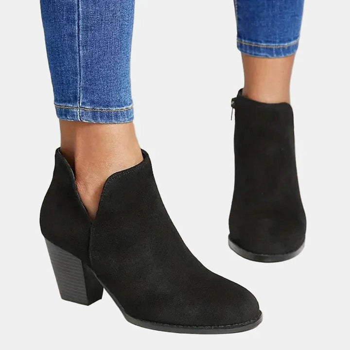 Delphine | Women's Suede Block Heel Ankle Boots with Side Zipper
