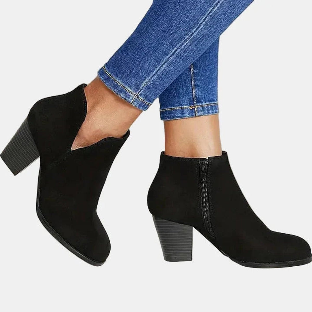 Delphine | Women's Suede Block Heel Ankle Boots with Side Zipper