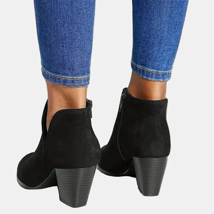 Delphine | Women's Suede Block Heel Ankle Boots with Side Zipper