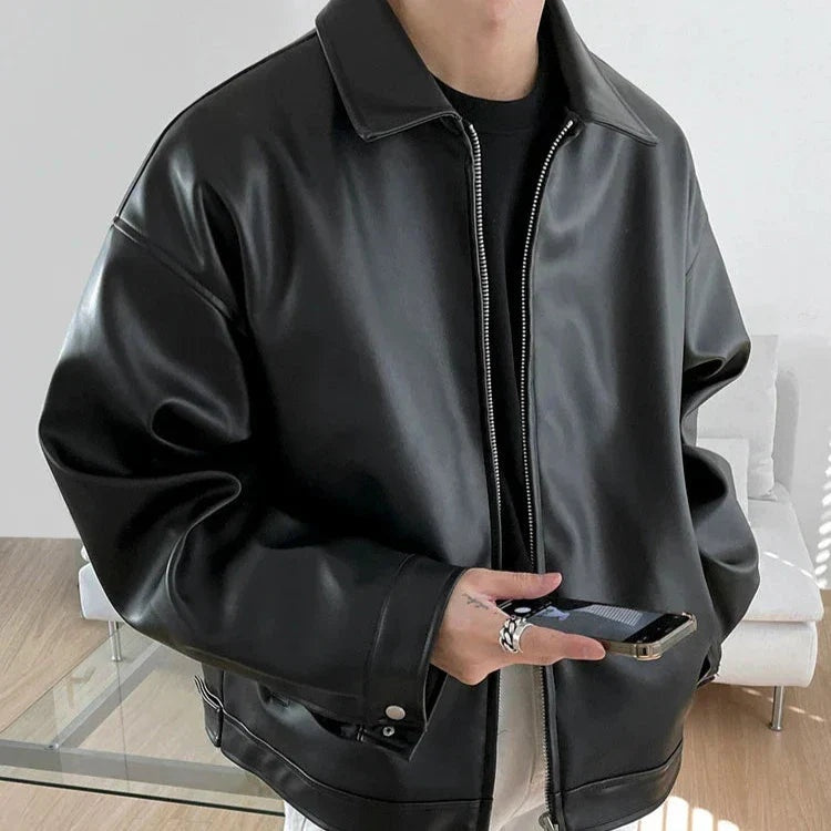Dennis | Leren Jack Heren Oversized Rits Streetwear