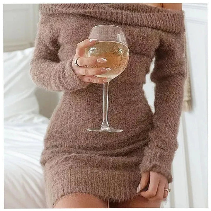 Eloise | Women's Off Shoulder Sweater Dress Fuzzy Knit Bodycon