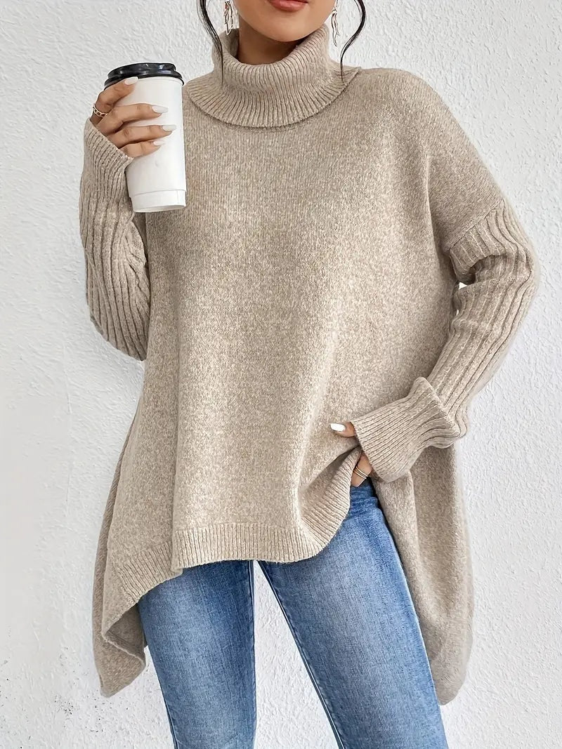 Eloise | Women's Oversized Turtleneck Sweater with Ribbed Sleeves