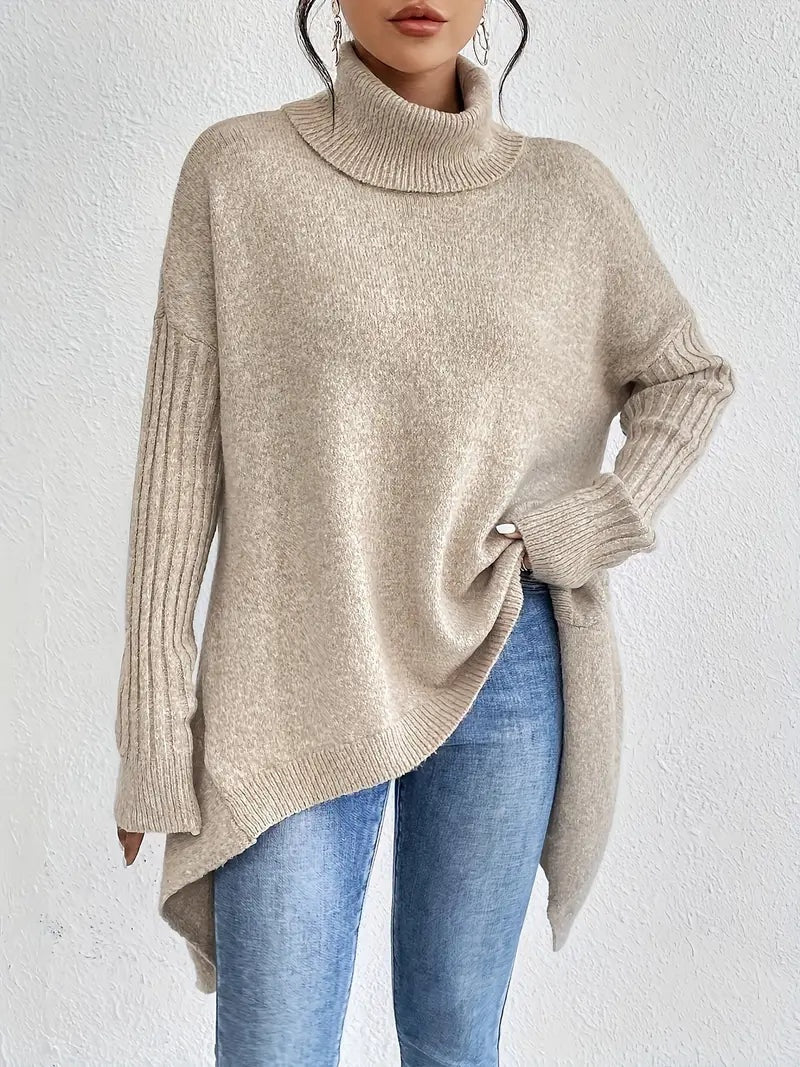 Eloise | Women's Oversized Turtleneck Sweater with Ribbed Sleeves