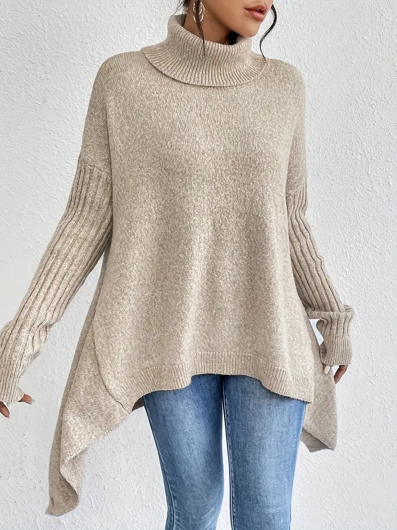 Eloise | Women's Oversized Turtleneck Sweater with Ribbed Sleeves