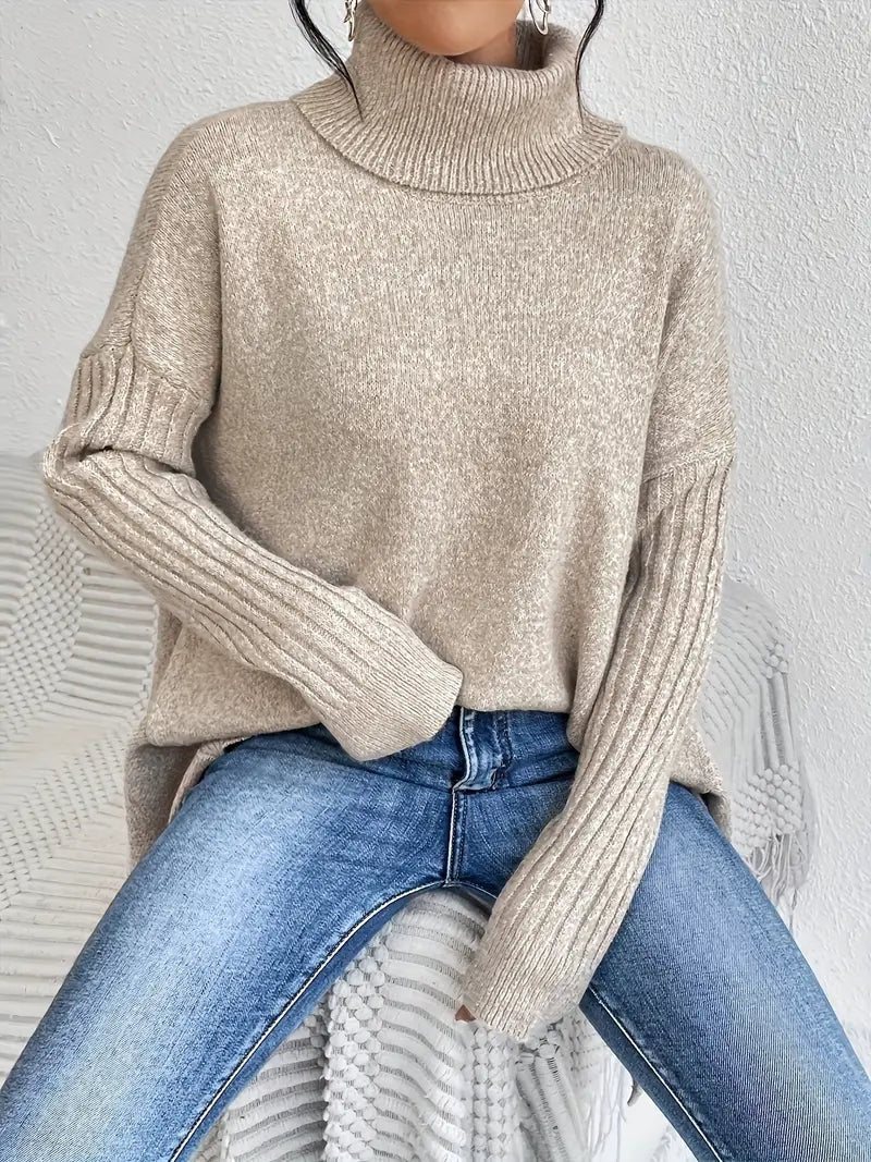 Eloise | Women's Oversized Turtleneck Sweater with Ribbed Sleeves