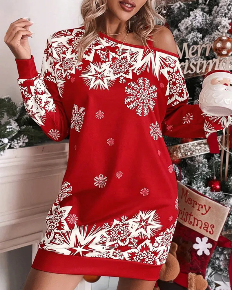 Evangeline | Women's Christmas Long Sleeve Mini Dress Cold Shoulder