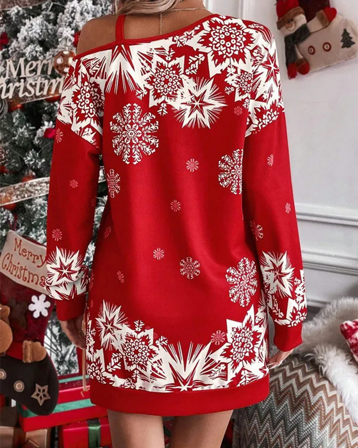 Evangeline | Women's Christmas Long Sleeve Mini Dress Cold Shoulder