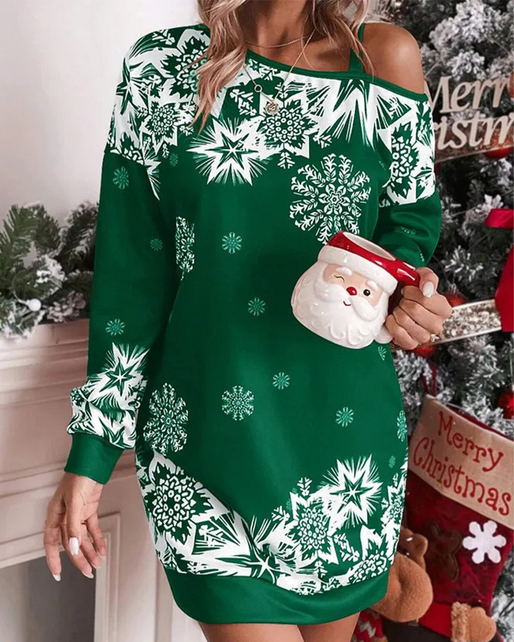 Evangeline | Women's Christmas Long Sleeve Mini Dress Cold Shoulder