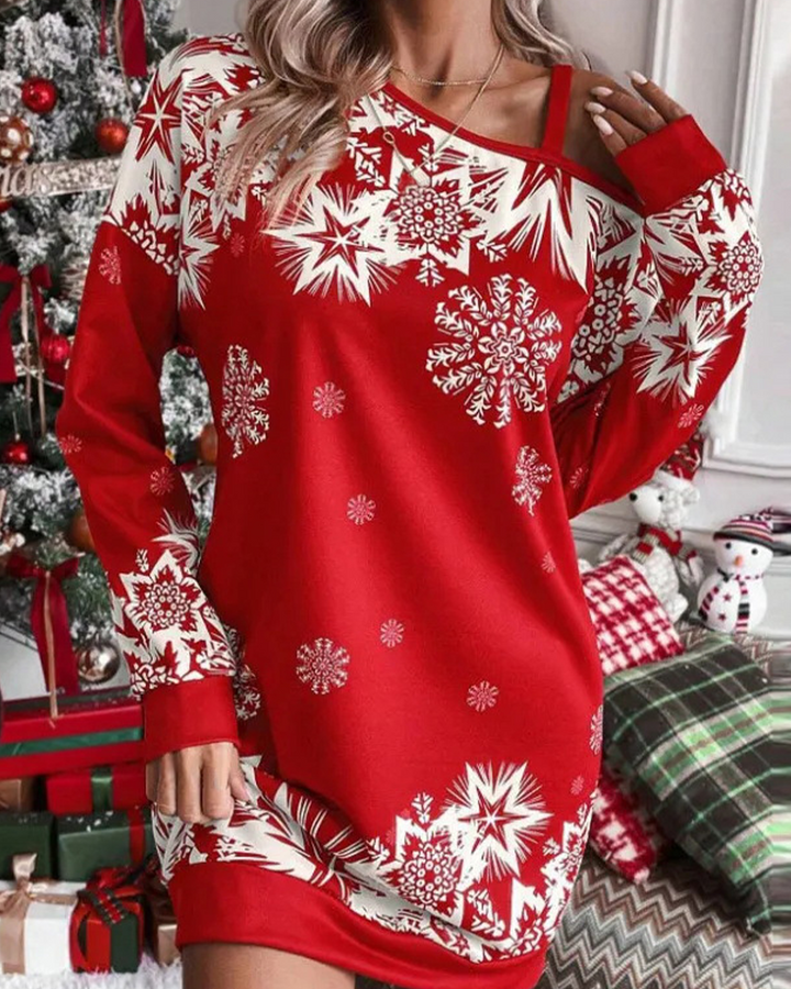 Evangeline | Women's Christmas Long Sleeve Mini Dress Cold Shoulder