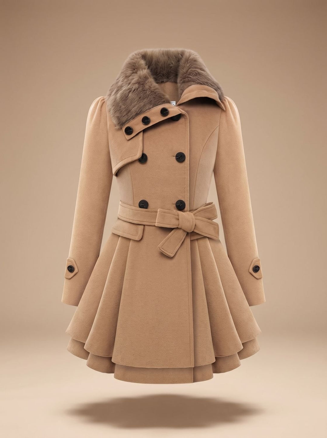 Evangeline | Women's Peacoat Winter Coat with Faux Fur Collar