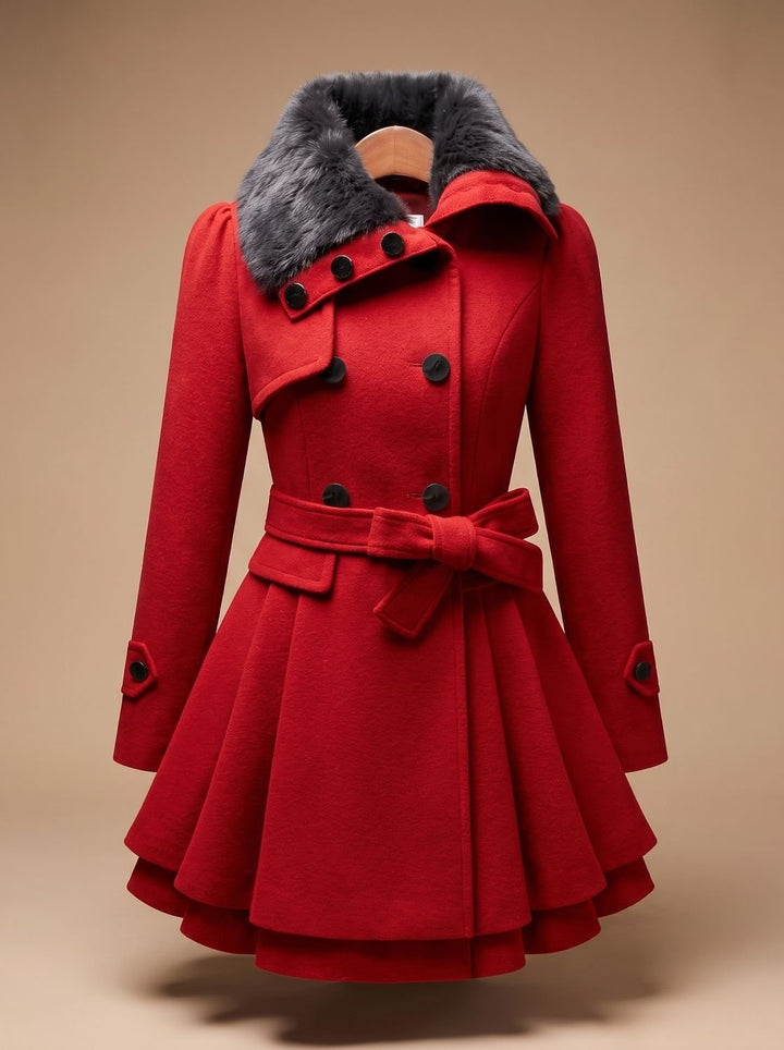 Evangeline | Women's Peacoat Winter Coat with Faux Fur Collar