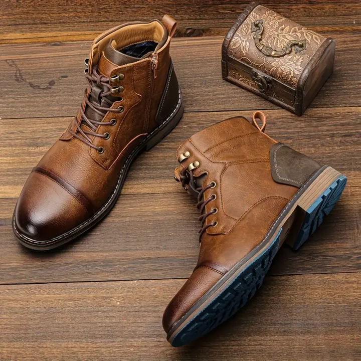 Everett | Men's Leather-Look Lace-Up Ankle Boots with Side Zip