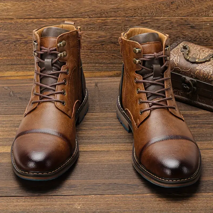 Everett | Men's Leather-Look Lace-Up Ankle Boots with Side Zip