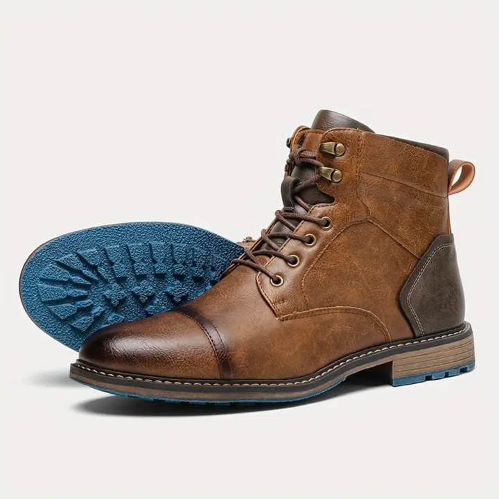 Everett | Men's Leather-Look Lace-Up Ankle Boots with Side Zip