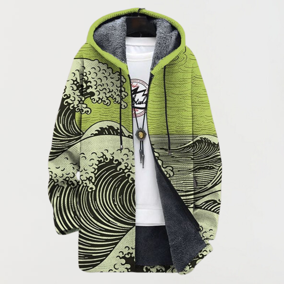 Everett | Men's Long Coat Aztec Print Hooded Fleece Lined