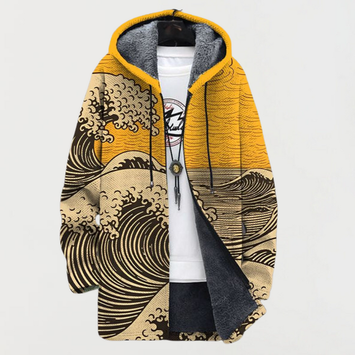 Everett | Men's Long Coat Aztec Print Hooded Fleece Lined