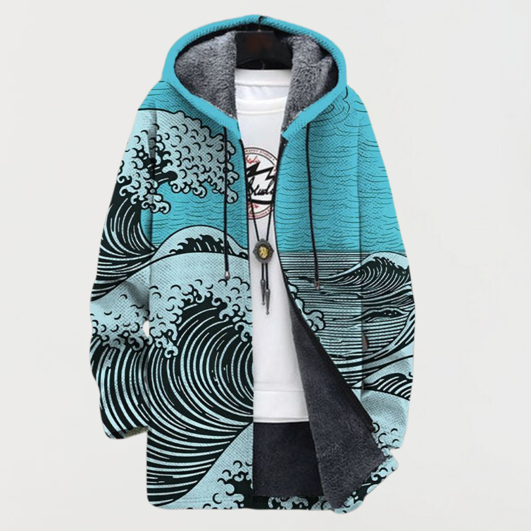 Everett | Men's Long Coat Aztec Print Hooded Fleece Lined