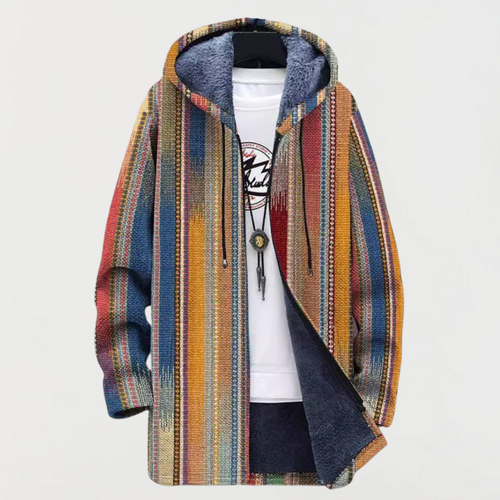 Everett | Men's Long Coat Aztec Print Hooded Fleece Lined
