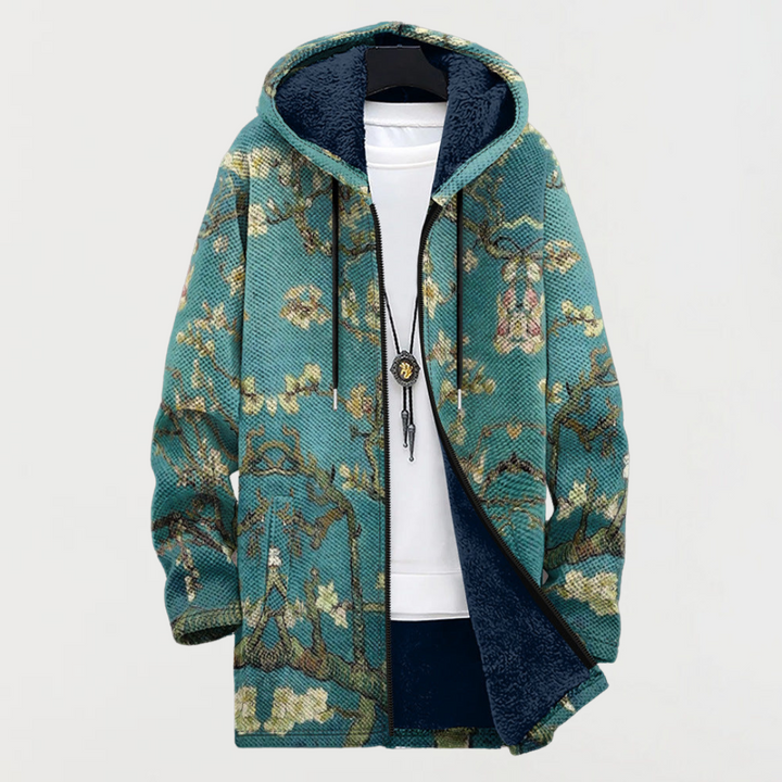 Everett | Men's Long Coat Aztec Print Hooded Fleece Lined