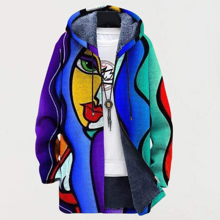 Everett | Men's Long Coat Aztec Print Hooded Fleece Lined