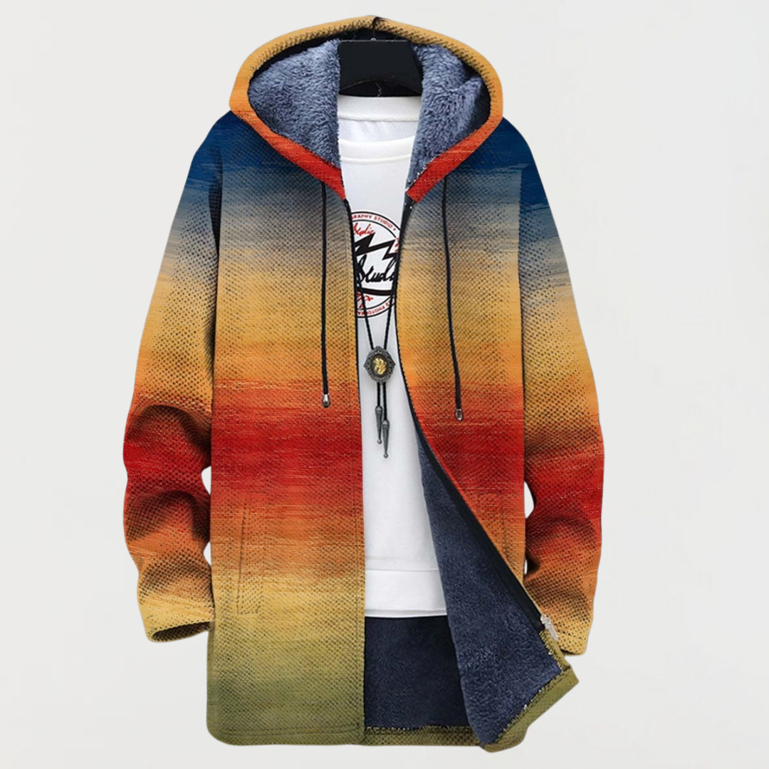 Everett | Men's Long Coat Aztec Print Hooded Fleece Lined