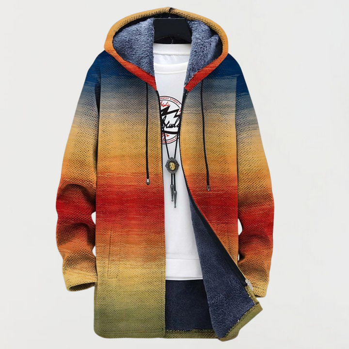 Everett | Men's Long Coat Aztec Print Hooded Fleece Lined