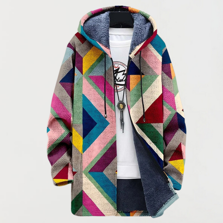 Everett | Men's Long Coat Aztec Print Hooded Fleece Lined