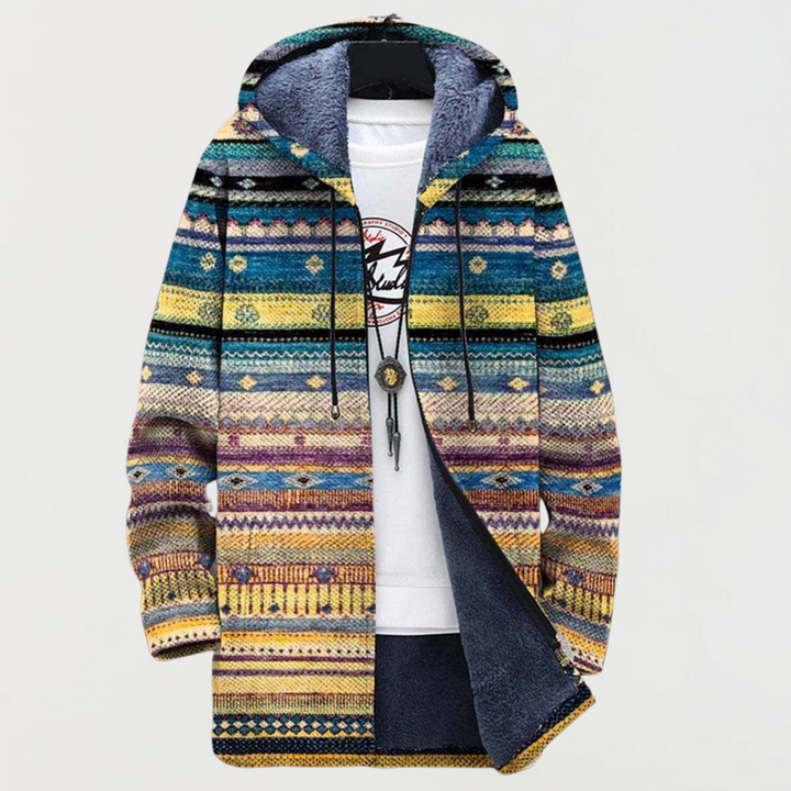 Everett | Men's Long Coat Aztec Print Hooded Fleece Lined