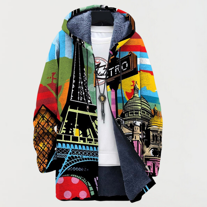 Everett | Men's Long Coat Aztec Print Hooded Fleece Lined