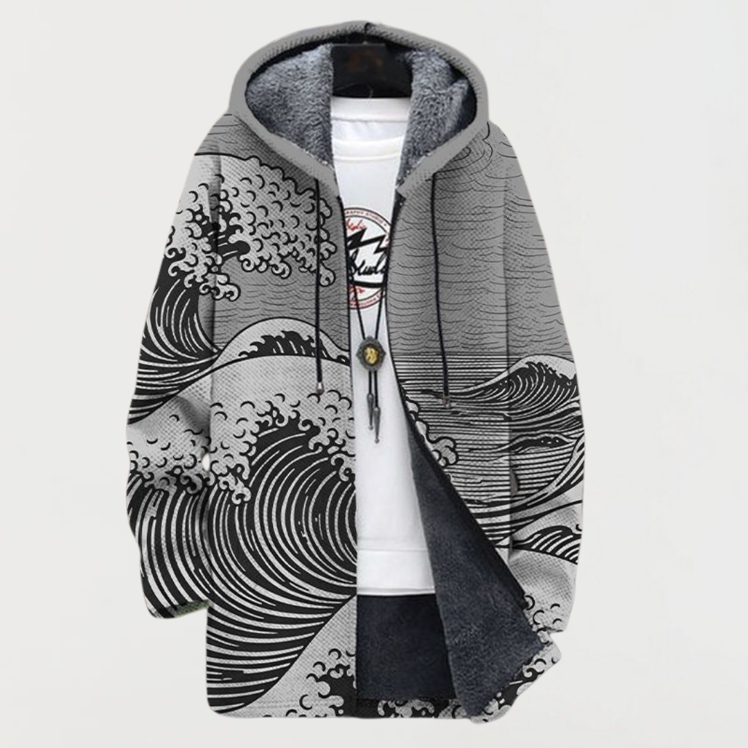 Everett | Men's Long Coat Aztec Print Hooded Fleece Lined