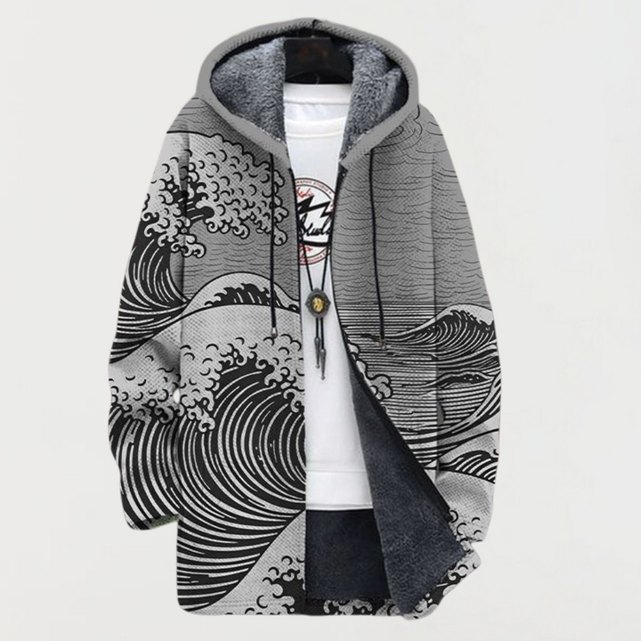 Everett | Men's Long Coat Aztec Print Hooded Fleece Lined
