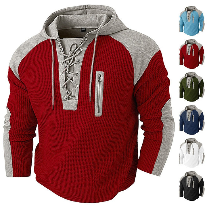 Everett | Men's Waffle Knit Hoodie Sweatshirt with Lace-Up Neck