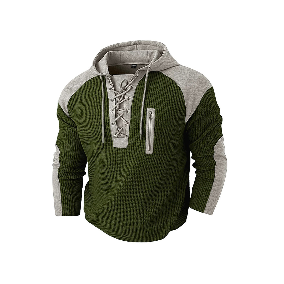 Everett | Men's Waffle Knit Hoodie Sweatshirt with Lace-Up Neck