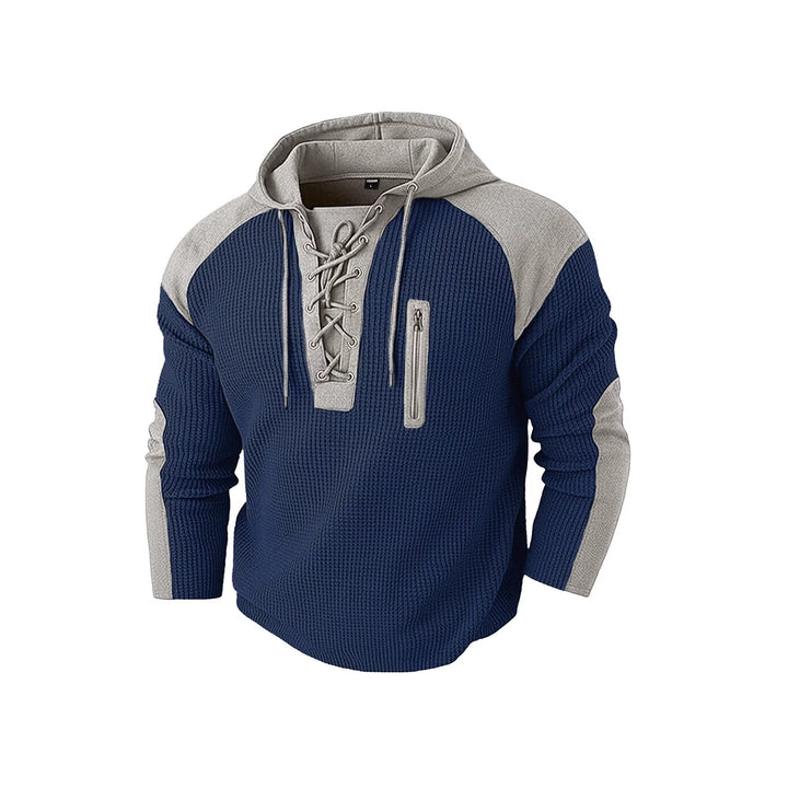 Everett | Men's Waffle Knit Hoodie Sweatshirt with Lace-Up Neck