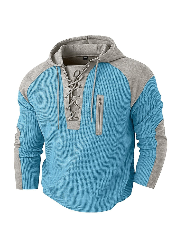Everett | Men's Waffle Knit Hoodie Sweatshirt with Lace-Up Neck